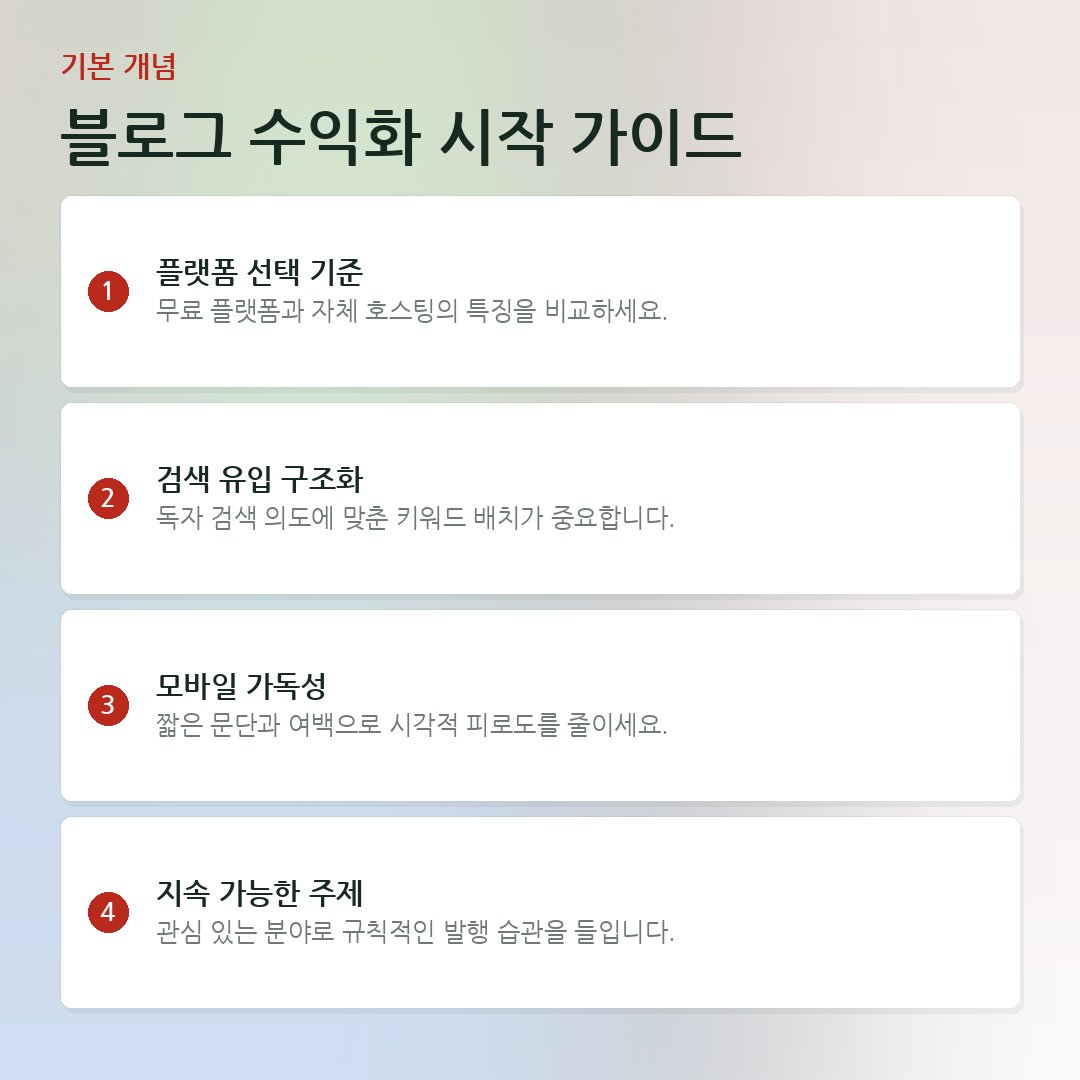블로그 수익화 시작 가이드 요약 카드