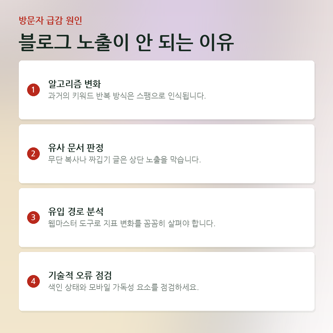 블로그 노출이 안 되는 이유 요약 카드