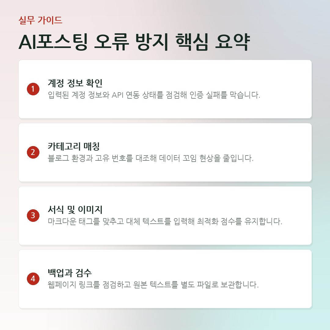AI포스팅 오류 방지 핵심 요약 요약 카드
