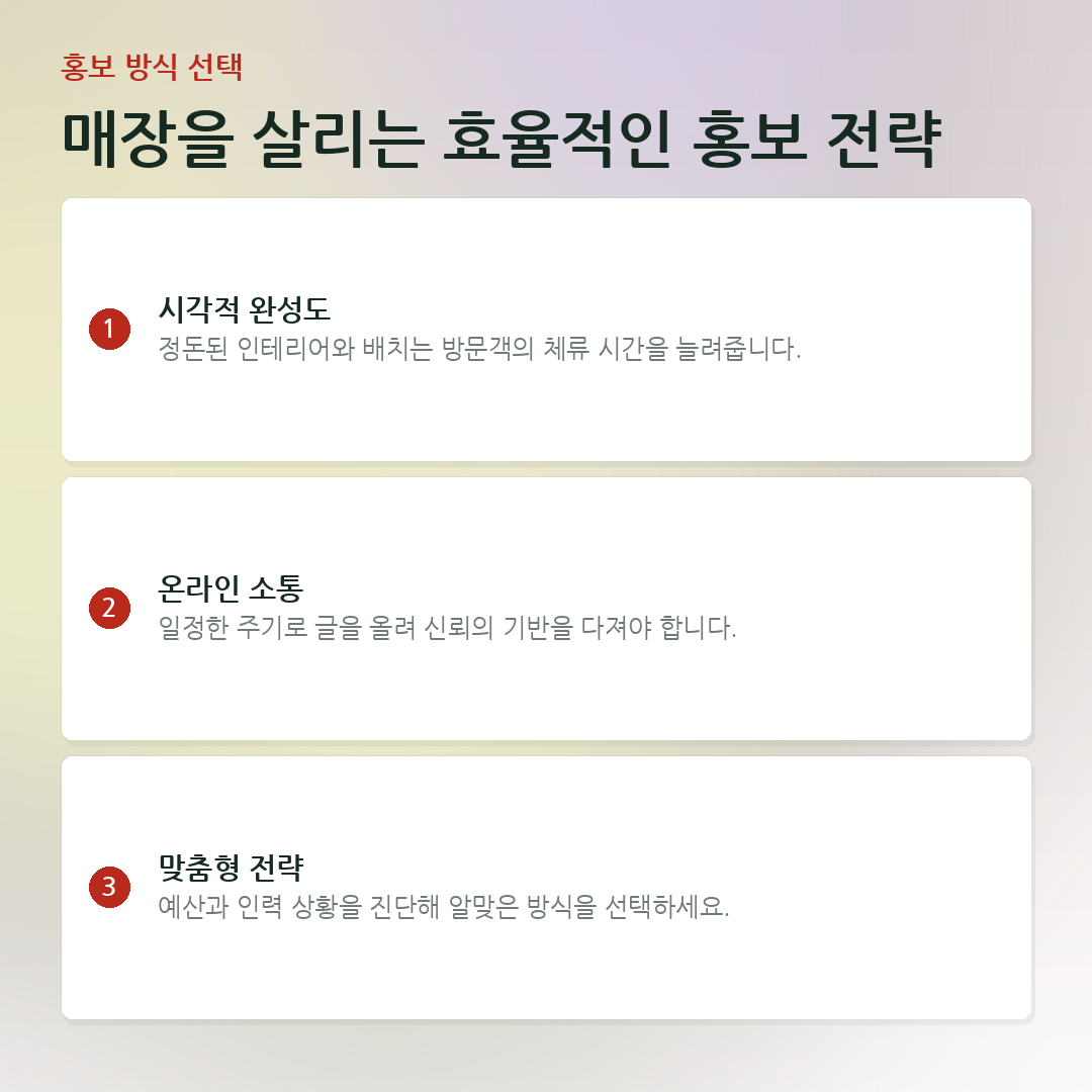 매장을 살리는 효율적인 홍보 전략 요약 카드