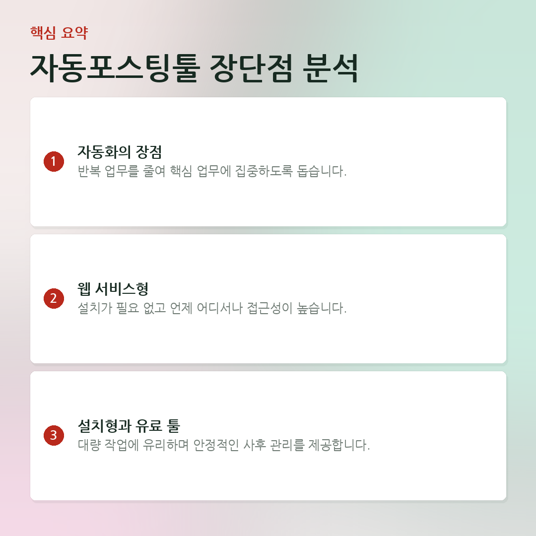 자동포스팅툴 장단점 분석 요약 카드