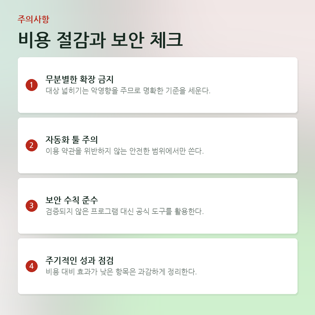 비용 절감과 보안 체크 요약 카드