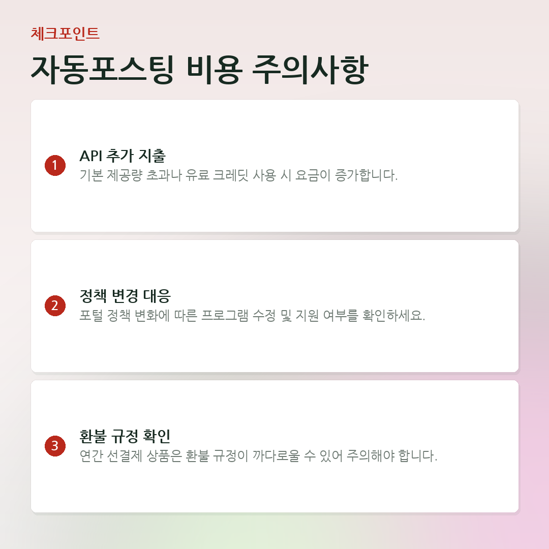 자동포스팅 비용 주의사항 요약 카드