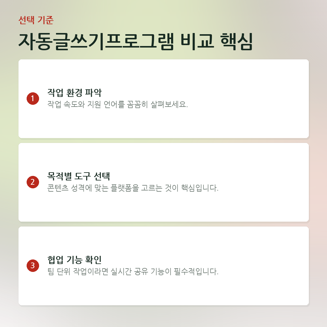 자동글쓰기프로그램 비교 핵심 요약 카드