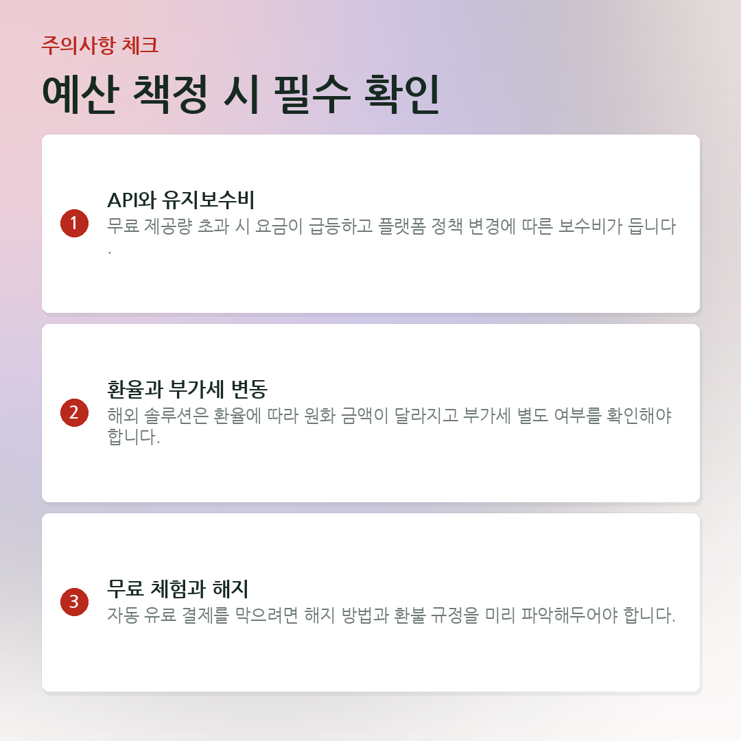 예산 책정 시 필수 확인 요약 카드