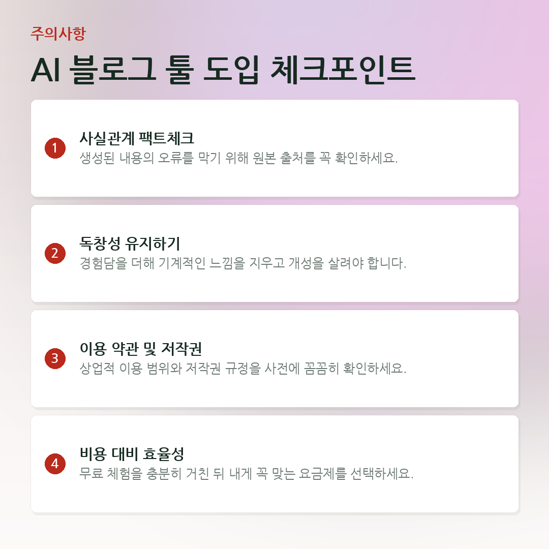 AI 블로그 툴 도입 체크포인트 요약 카드
