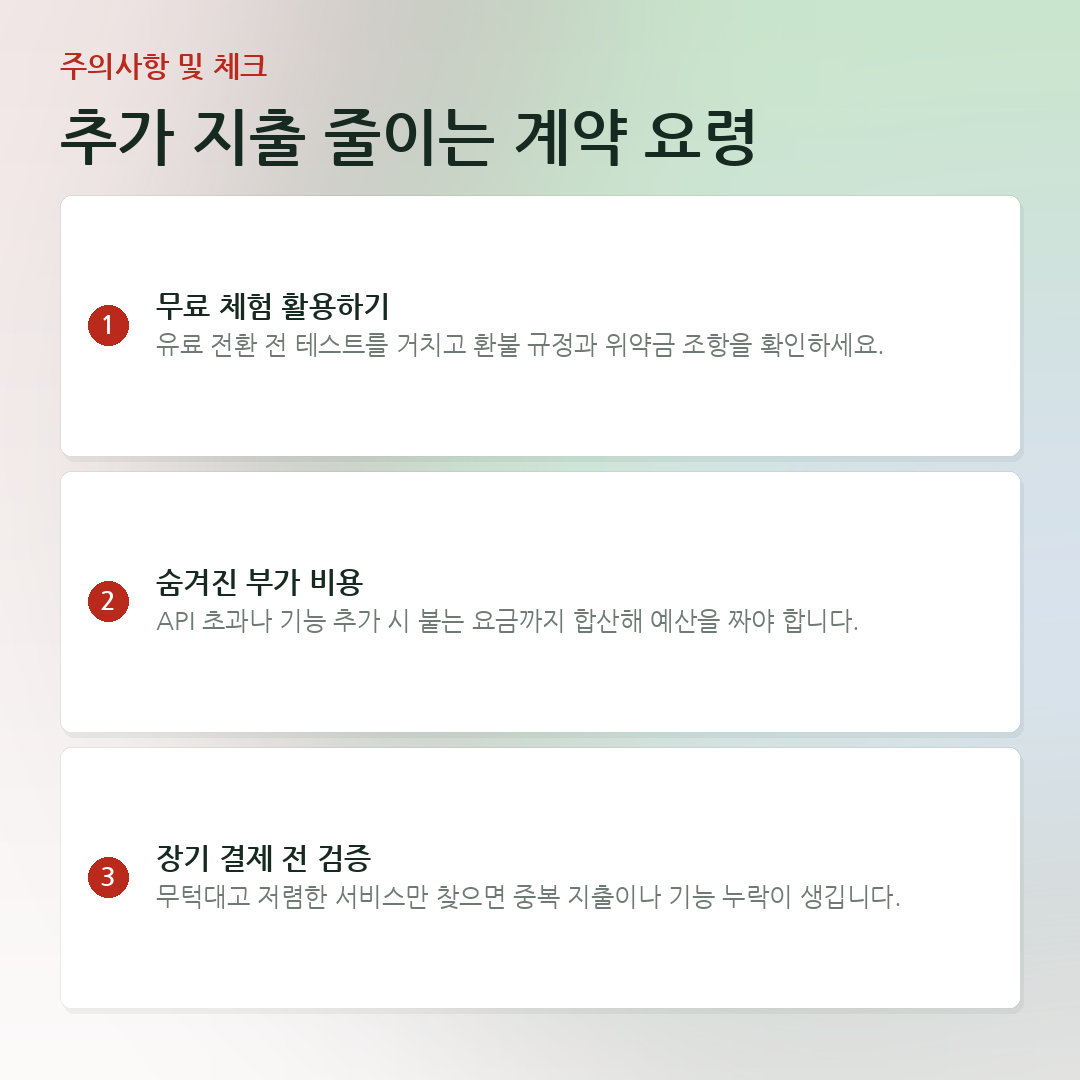 추가 지출 줄이는 계약 요령 요약 카드