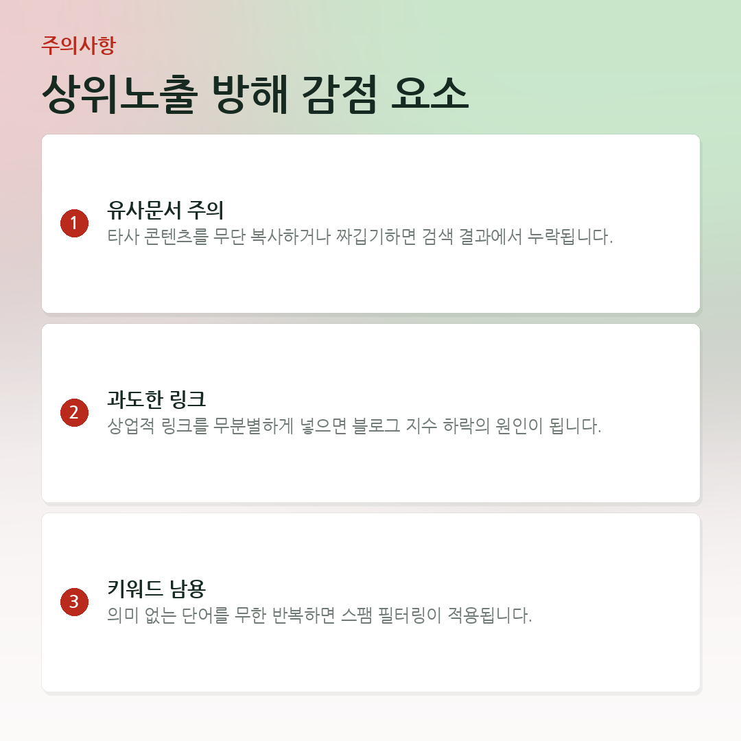 상위노출 방해 감점 요소 요약 카드