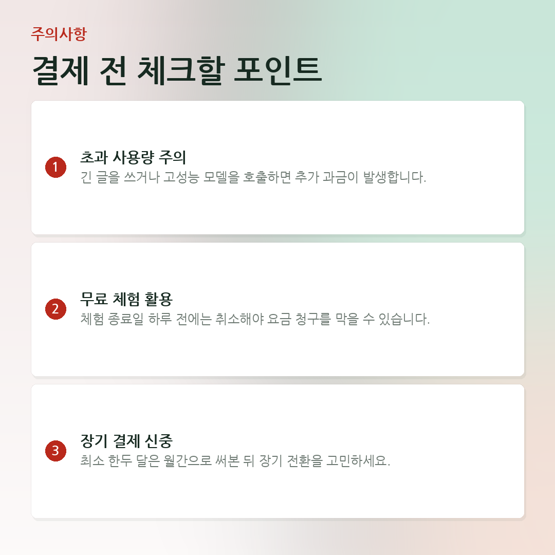 결제 전 체크할 포인트 요약 카드