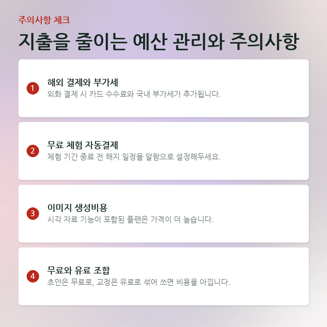 지출을 줄이는 예산 관리와 주의사항 요약 카드