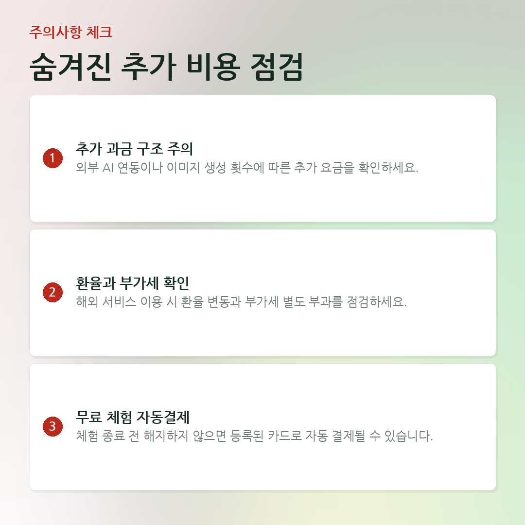 숨겨진 추가 비용 점검 요약 카드